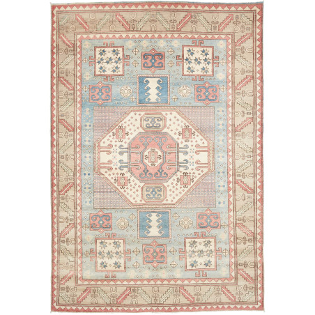 Tappeto Kazak Afghanistan Medaglione Azzurro Pastello Rosa S