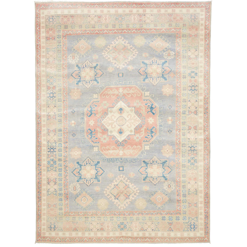 Tappeto Kazak Afghanistan Geometrico Grigio Azzurro Rosa Cip