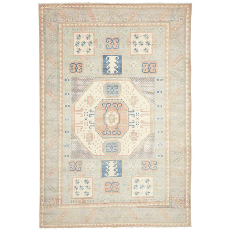 Tappeto Kazak Afghanistan Medaglione Verde Salvia Crema 206x
