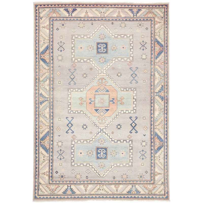 Tappeto Kazak Afghanistan Geometrico Grigio-lavanda Azzurro