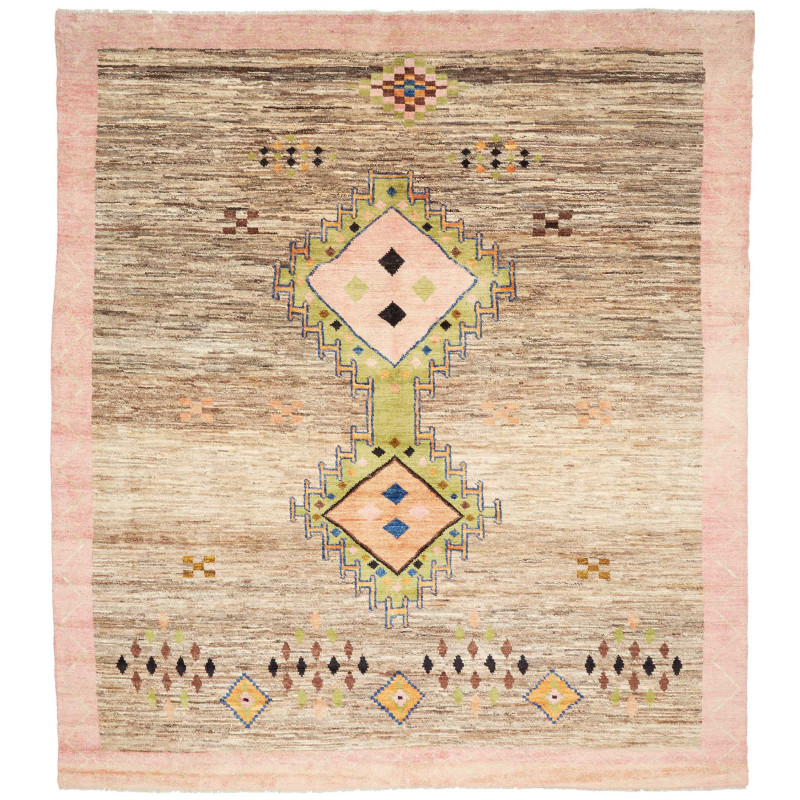 Tappeto Gabbeh Marrakech Pakistan Geometrico Beige Rosa Chia