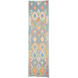 Tappeto Kilim Afghanistan Geometrico Blu Turchese Beige 76x2