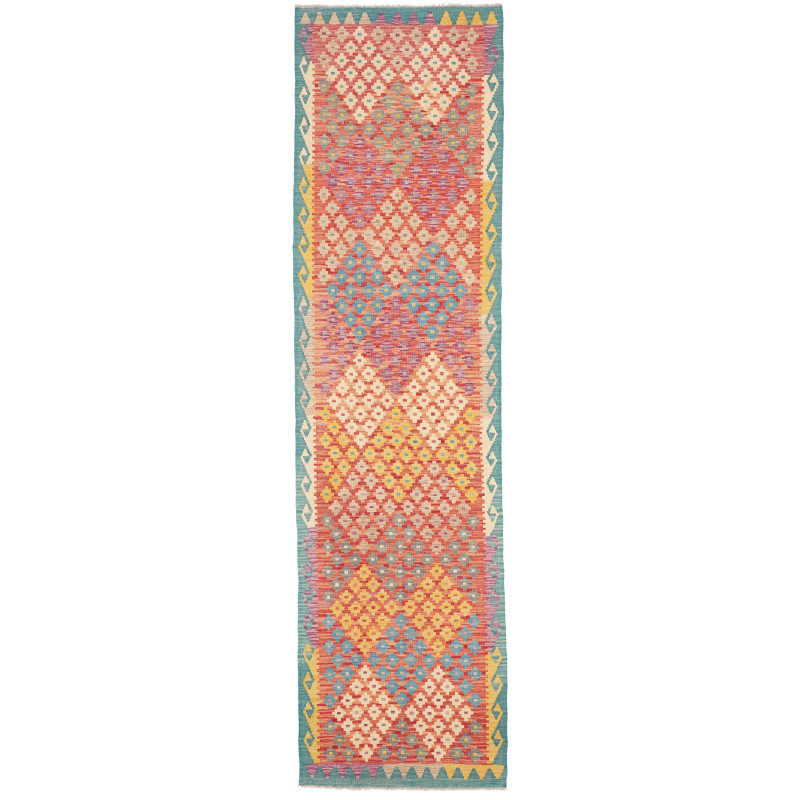 Tappeto Kilim Afghanistan Geometrico Rosso Corallo Azzurro 7