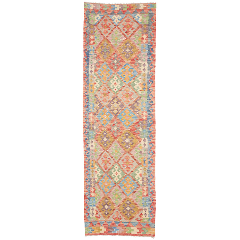 Tappeto Kilim Afghanistan Geometrico Corallo Blu Cielo 83x28