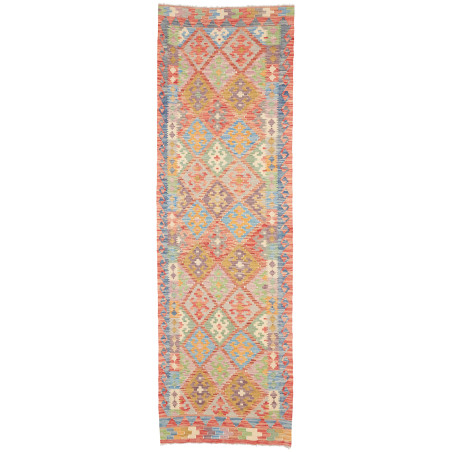 Tappeto Kilim Afghanistan Geometrico Corallo Blu Cielo 83x28