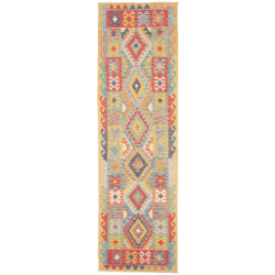 Tappeto Kilim Afghanistan Geometrico Giallo Oro Rosso 82x297