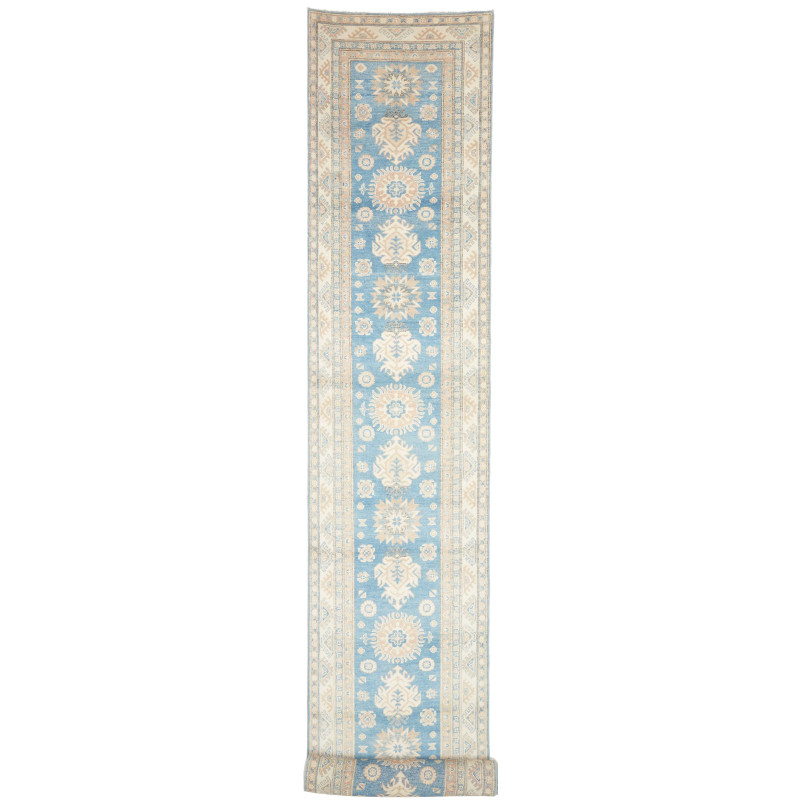 Tappeto Kazak Afghanistan Geometrico Azzurro Crema 80x582 cm
