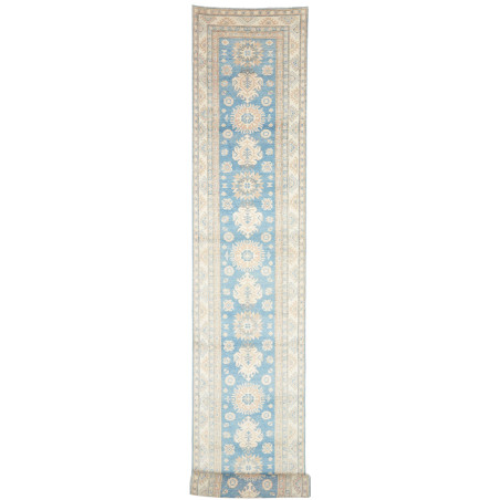 Tappeto Kazak Afghanistan Geometrico Azzurro Crema 80x582 cm