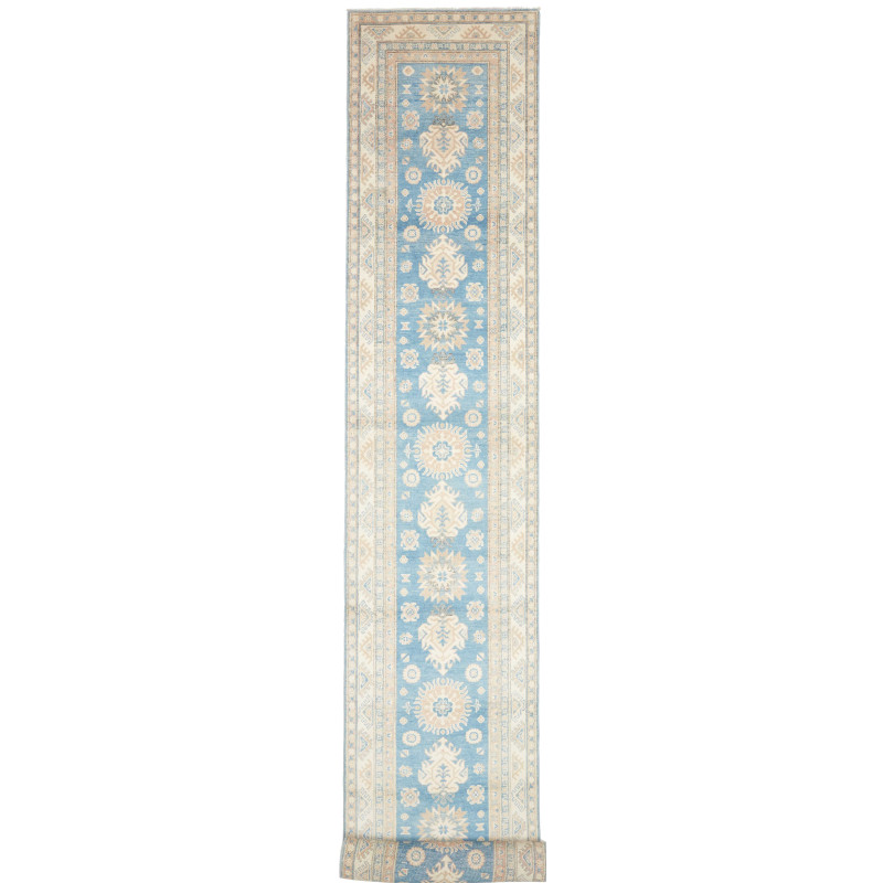 Tappeto Kazak Afghanistan Geometrico Azzurro Beige 82x583 cm
