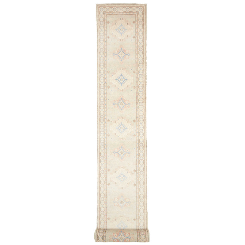 Tappeto Kazak Afghanistan Astratto Crema Blu Cielo 78x605 cm