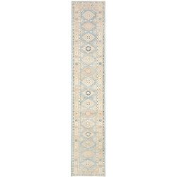 Tappeto Kazak Afghanistan Geometrico Azzurro Beige 65x343 cm