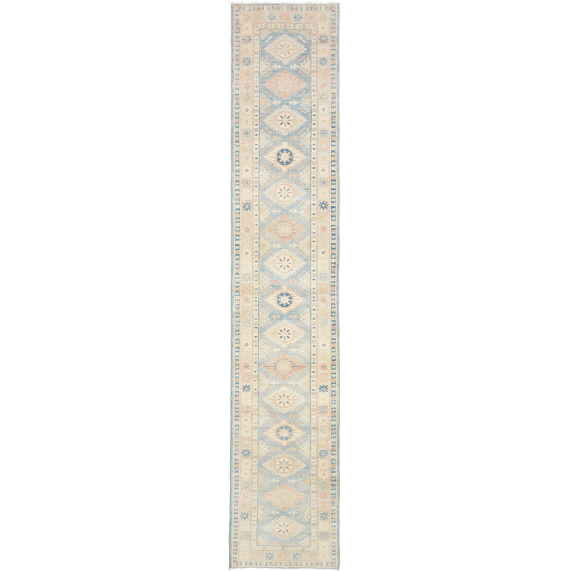Tappeto Kazak Afghanistan Geometrico Azzurro Beige 65x343 cm