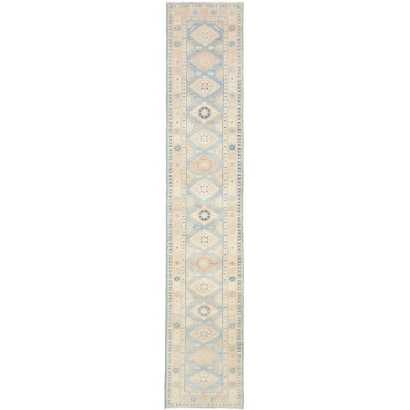 Tappeto Kazak Afghanistan Geometrico Azzurro Beige 65x343 cm