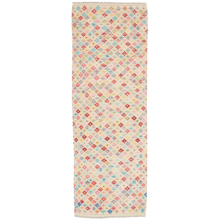 Tappeto Kilim Afghanistan Geometrico Crema Rosa 81x239 cm