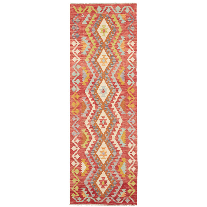 Tappeto Kilim Afghanistan Medaglione Terracotta Multicolore