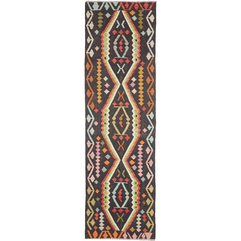 Tappeto Kilim Afghanistan Geometrico Grigio Carbone Rosso Co