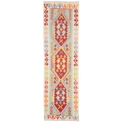 Tappeto Kilim Afghanistan Tribale Crema Rosso 81x287 cm