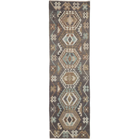 Tappeto Kilim Afghanistan Geometrico Grigio Antracite Beige