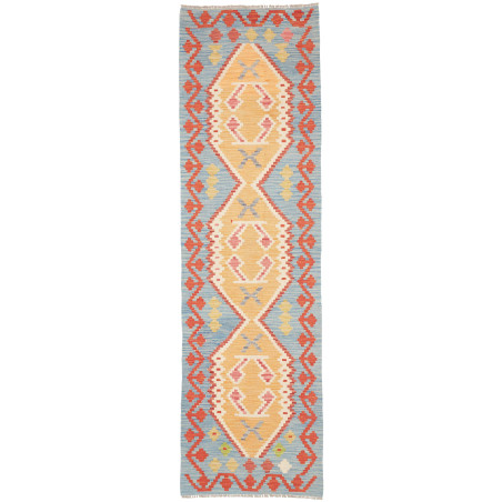Tappeto Kilim Afghanistan Geometrico Azzurro Giallo Dorato 7