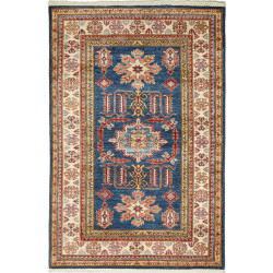 Tappeto Kazak Fine Pakistan Geometrico Blu Terracotta Rosso