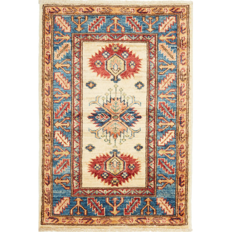 Tappeto Kazak Fine Pakistan Astratto Crema Blu Rosso Ocra 62