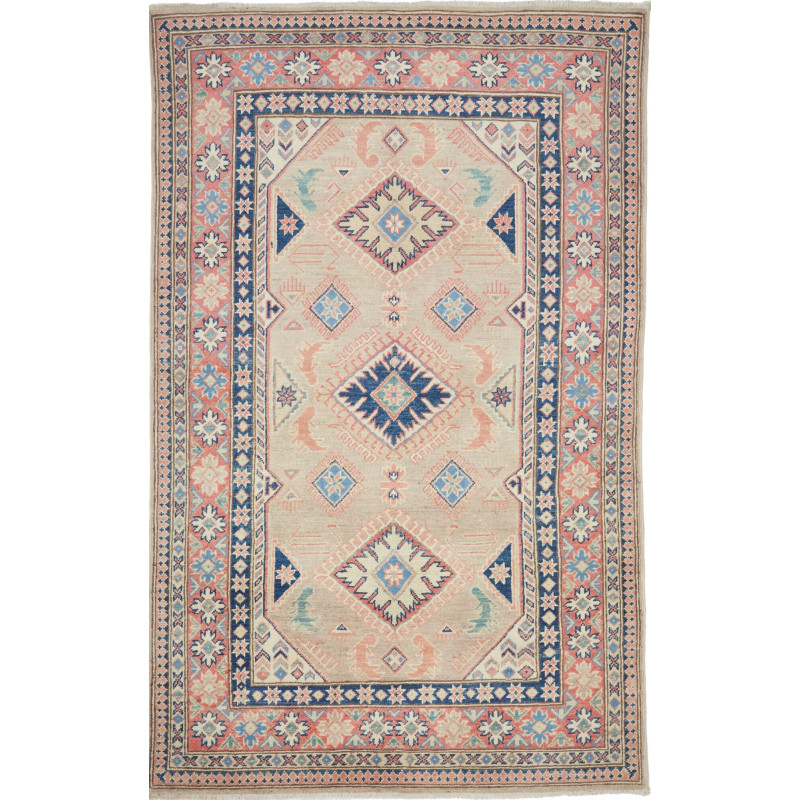 Tappeto Kazak Afghanistan Medaglione Beige Blu Corallo Azzur