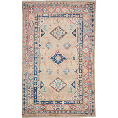 Tappeto Kazak Afghanistan Medaglione Beige Blu Corallo Azzur