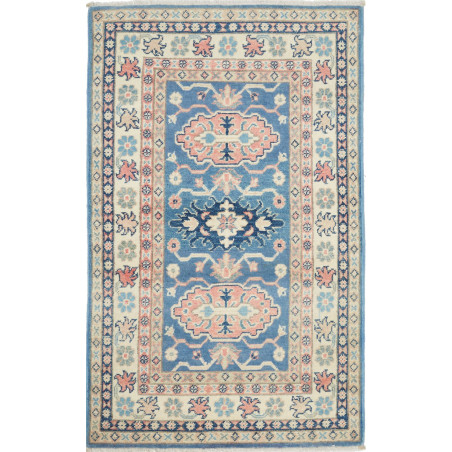 Tappeto Kazak Afghanistan Geometrico Blu Crema Rosa Antico 7