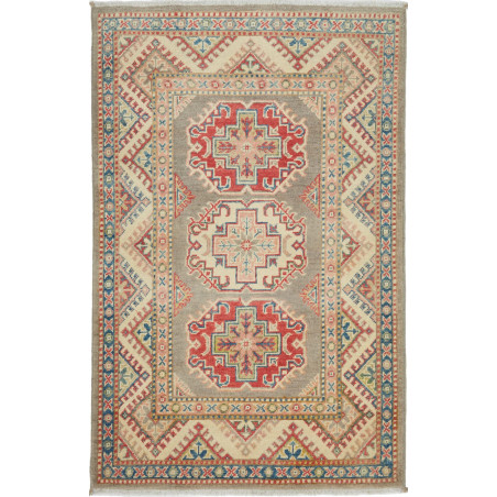 Tappeto Kazak Afghanistan Geometrico Grigio Rosso Crema Blu