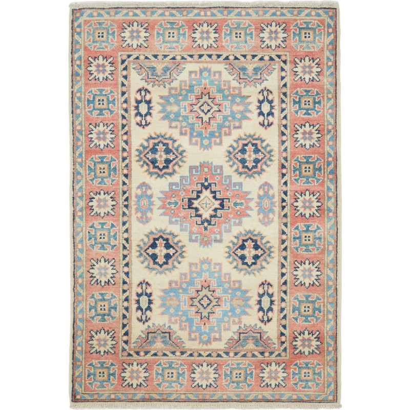 Tappeto Kazak Afghanistan Geometrico Crema Azzurro Terracott