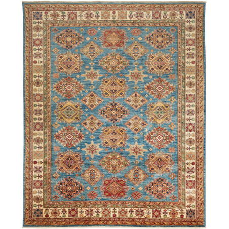 Tappeto Kazak Fine Pakistan Astratto Blu Ottanio Crema Beige