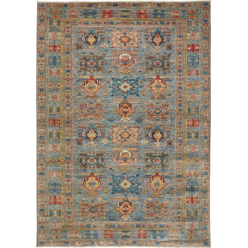 Tappeto Kazak Fine Pakistan Astratto Blu Muted Grigioblu Ter