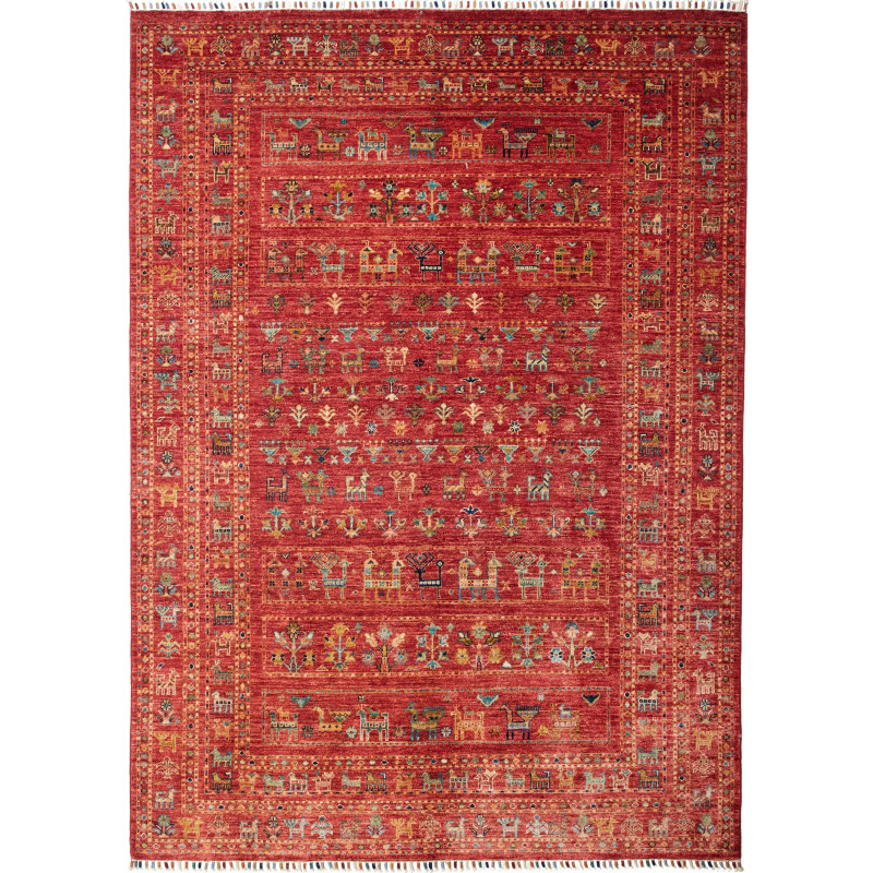 Tappeto Rubin Pakistan Astratto Rosso Terracotta Blu Ottanio