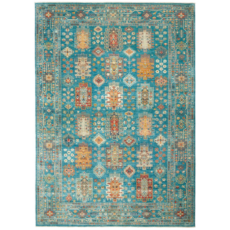 Tappeto Tribal Pakistan Astratto Acquamarina Arancione Crema