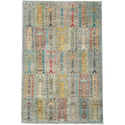 Tappeto Tribal Pakistan Astratto Blu Polvere Ocra Rosso Terr