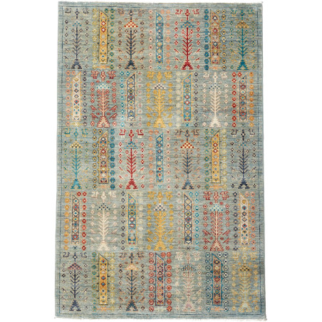 Tappeto Tribal Pakistan Astratto Blu Polvere Ocra Rosso Terr