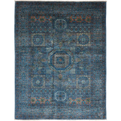 Tappeto Mamlouk Pakistan Geometrico Blu Petrolio Azzurro Cor