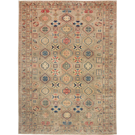 Tappeto Kazak Fine Pakistan Astratto Beige Blu Rosso Oro 273