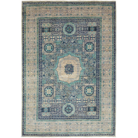 Tappeto Mamlouk Pakistan Geometrico Blu Beige Grigio Teal 15