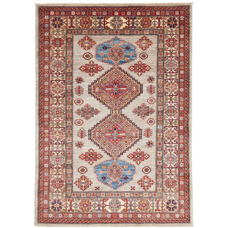 Tappeto Kazak Fine Pakistan Astratto Grigio Chiaro Rosso Blu