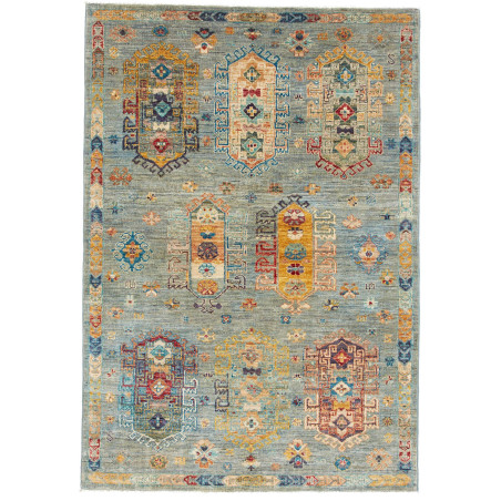 Tappeto Tribal Pakistan Astratto Blu Petrolio 123x177 Cm