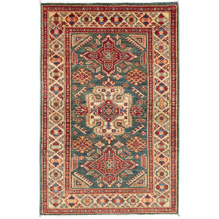 Tappeto Kazak Fine Pakistan Geometrico Petrolio Rosso Matton