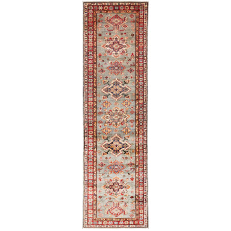 Tappeto Kazak Fine Pakistan Astratto Blu Salvia Grigio Rosso
