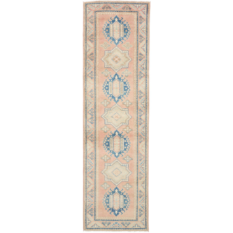 Tappeto Kazak Afghanistan Astratto Rosa Pesca Azzurro Crema