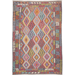 Tappeto Kilim Afghanistan Astratto Grigio Antracite Rosso Ru