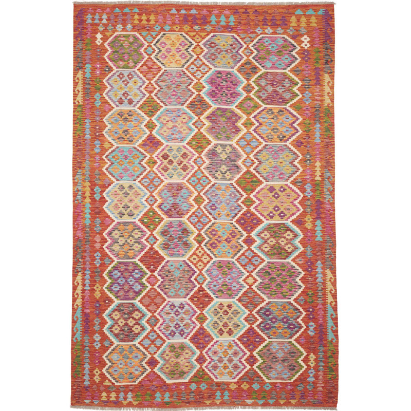 Tappeto Kilim Afghanistan Astratto Rust Arancione Terracotta