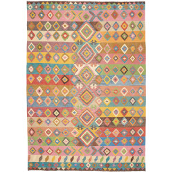 Tappeto Kilim Afghanistan Geometrico Multicolore Rosa Blu Gi