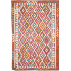Tappeto Kilim Afghanistan Astratto Terracotta Rosso Arancio