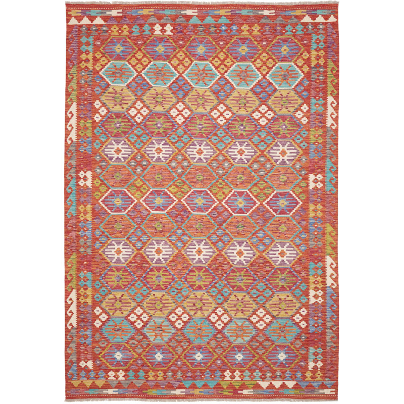 Tappeto Kilim Afghanistan Geometrico Terracotta Multicolore