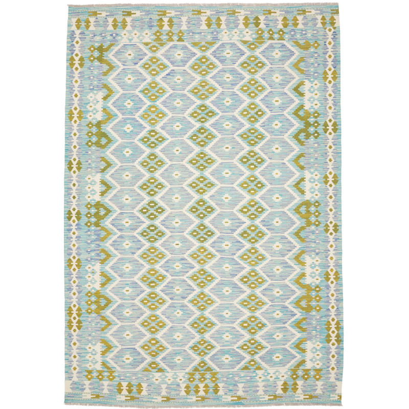 Tappeto Kilim Afghanistan Geometrico Azzurro Turchese Blu Av